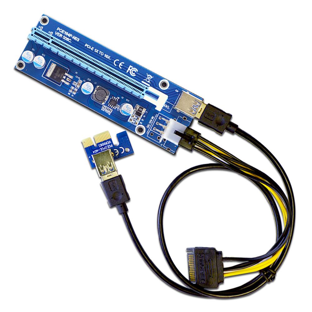 PCI-E 1x to 16X Powered Riser Card w/ 6-Pin PCI-E Power & Enhanced ...