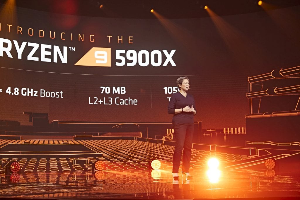 AMD Ryzen 5900X Release Show - Lisa Su standing on stage