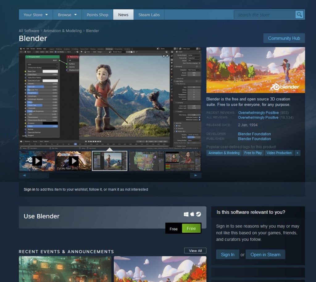 Blender’s store page on steam.