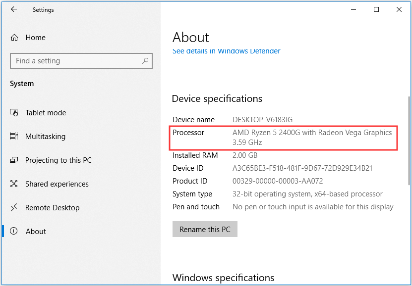 How to find out What CPU you have Win10