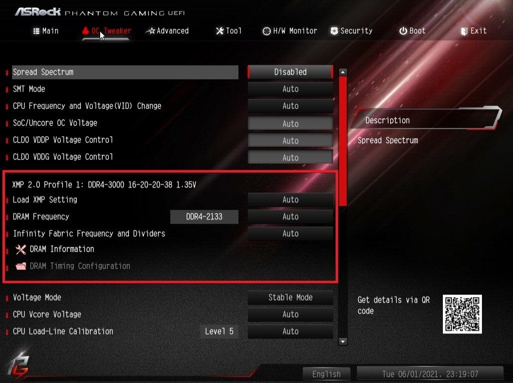 ASRock Bios Screenshot 2 - Setting up XMP Memory Profiles