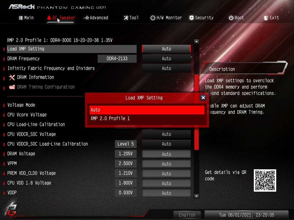 ASRock Bios Screenshot 3 - Setting up XMP Memory Profiles