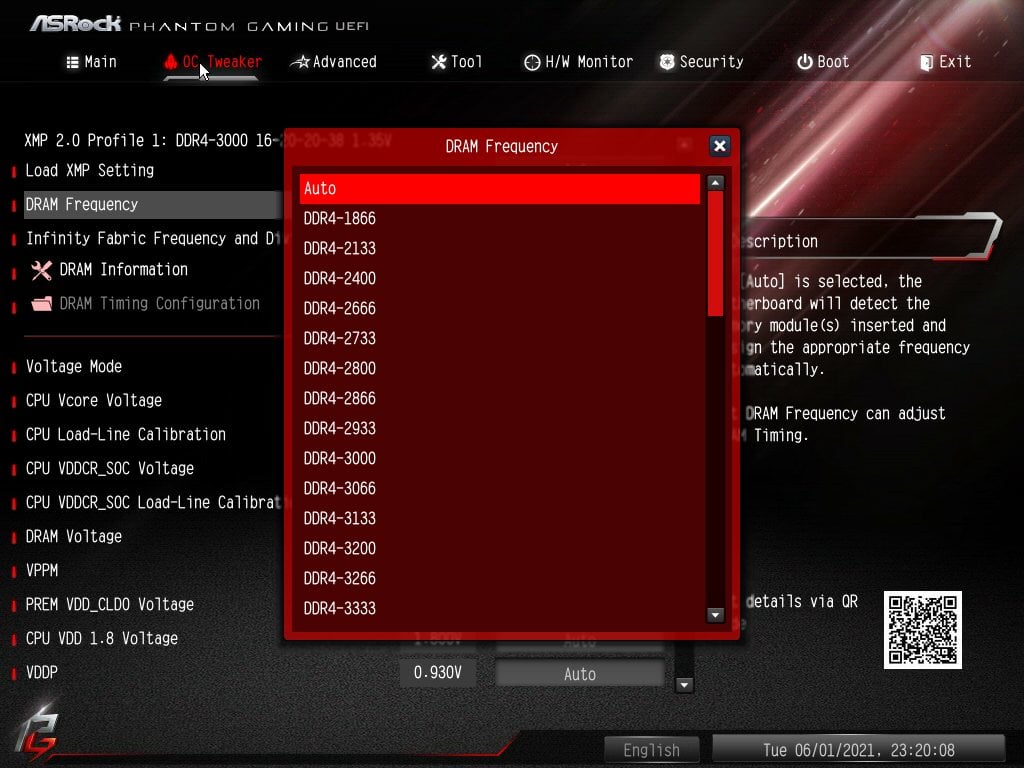 ASRock Bios Screenshot 4 - Setting up XMP Memory Profiles