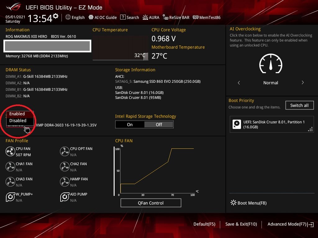 Asus Bios Screenshot 2 - Setting up XMP Memory Profiles