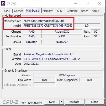 CPU-Z Motherboard Manufacturer Model