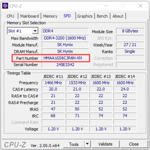 CPU-Z Screenshot RAM Part Number